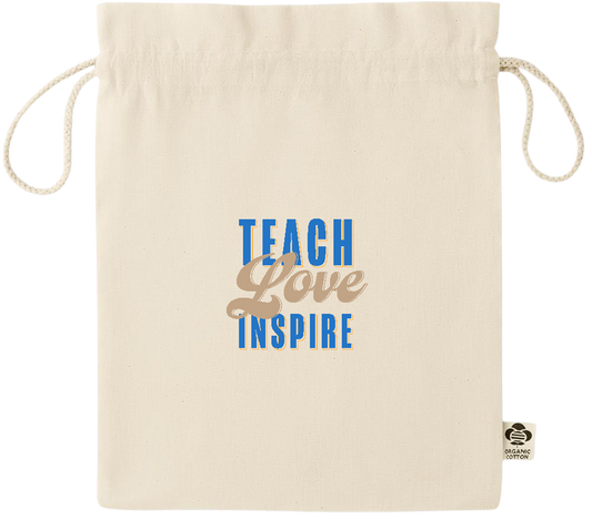 Teach Love Inspire Design - Essential medium organic drawcord gift bag_BEIGE_front