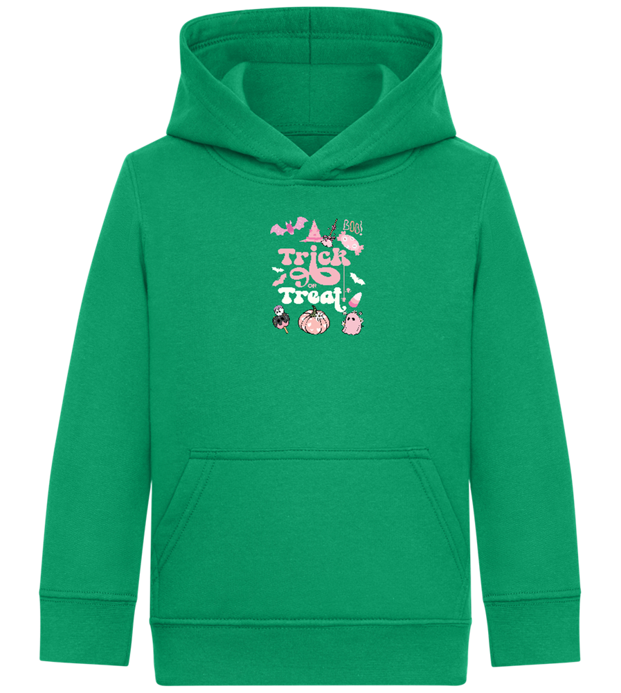 Pink Trick or Treat Design - Comfort Kids Hoodie_MEADOW GREEN_front