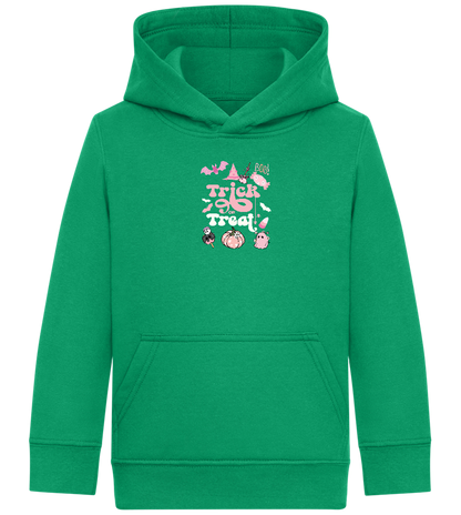 Pink Trick or Treat Design - Comfort Kids Hoodie_MEADOW GREEN_front