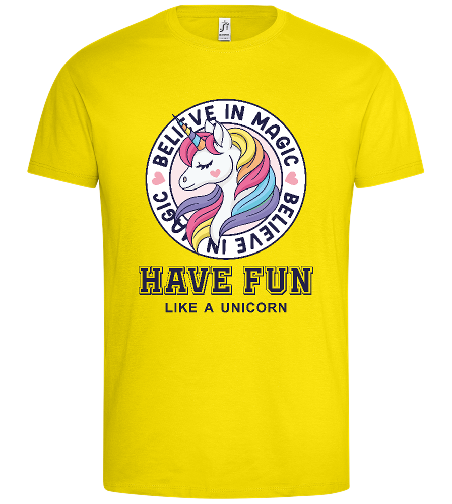 Believe in Magic Unicorn Design - Premium men's t-shirt_YELLOW_front