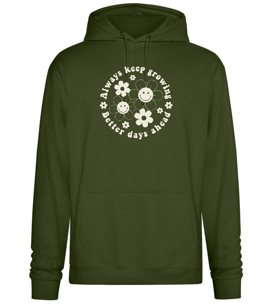 Keep Growing Smiley Design - Premium Essential Unisex Hoodie_ARMY_front