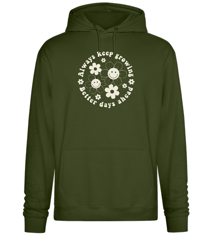 Keep Growing Smiley Design - Premium Essential Unisex Hoodie_ARMY_front