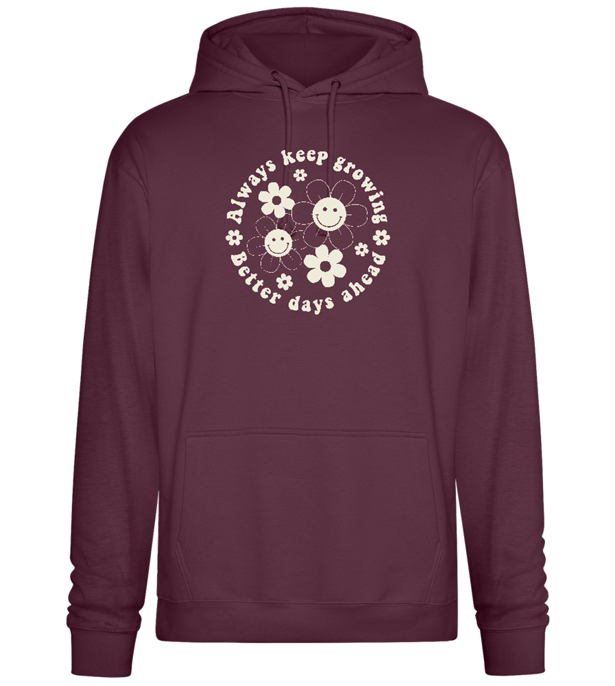 Keep Growing Smiley Design - Premium Essential Unisex Hoodie_BORDEAUX_front