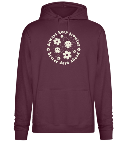 Keep Growing Smiley Design - Premium Essential Unisex Hoodie_BORDEAUX_front