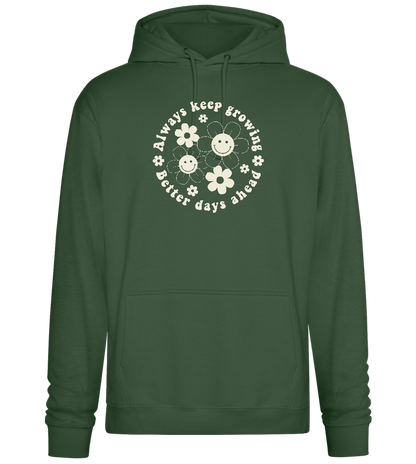 Keep Growing Smiley Design - Premium Essential Unisex Hoodie_GREEN BOTTLE_front