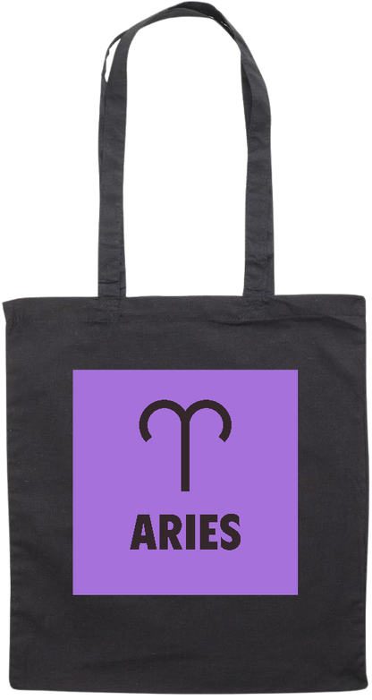 Zodiac Aries Design - Premium colored cotton tote bag_BLACK_front