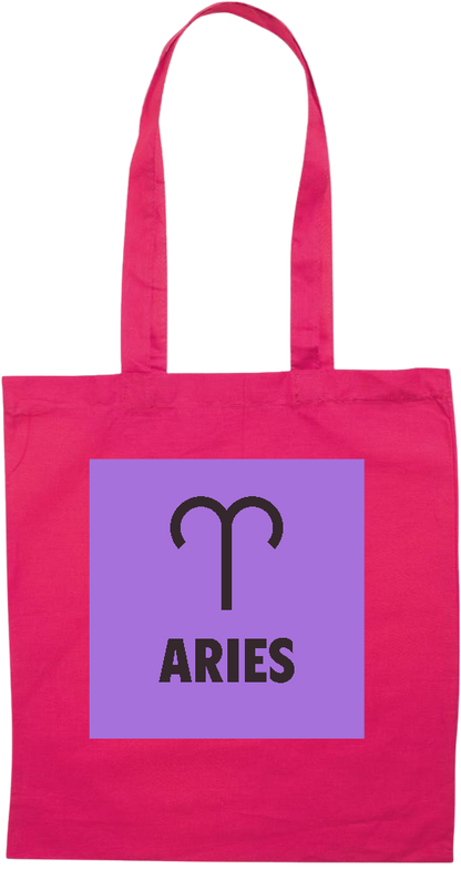 Zodiac Aries Design - Premium colored cotton tote bag_FUCHSIA_front