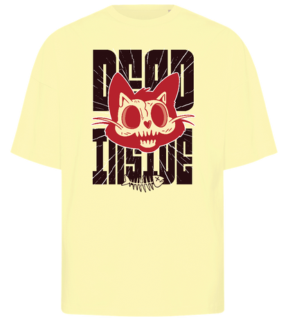Skeleton Cat Design - Premium men's oversized t-shirt_LIGHT YELLOW_front