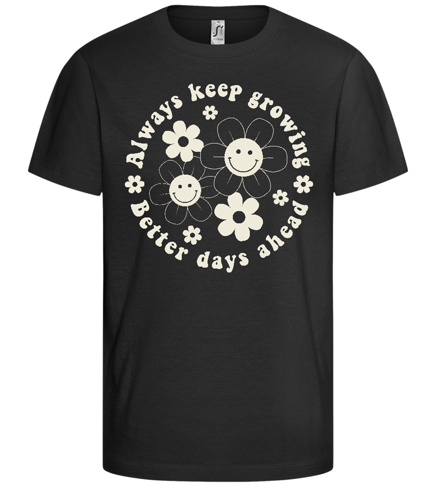 Grow with Happiness Design - Comfort girls' t-shirt_DEEP BLACK_front