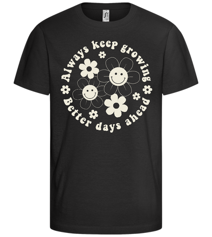 Grow with Happiness Design - Comfort girls' t-shirt_DEEP BLACK_front