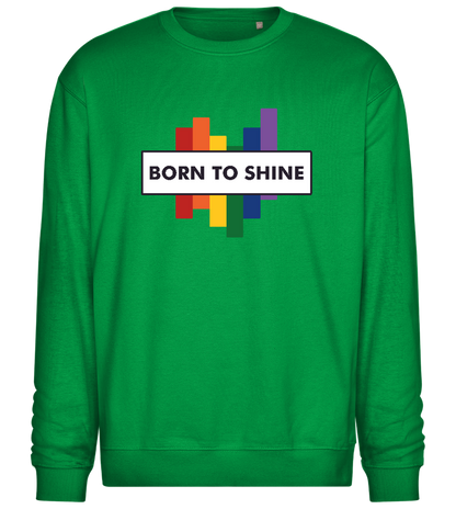 Born To Shine Rainbow Design - Comfort Essential Unisex Sweater_MEADOW GREEN_front