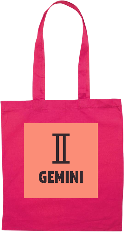 Zodiac Gemini Design - Premium colored cotton tote bag_FUCHSIA_front