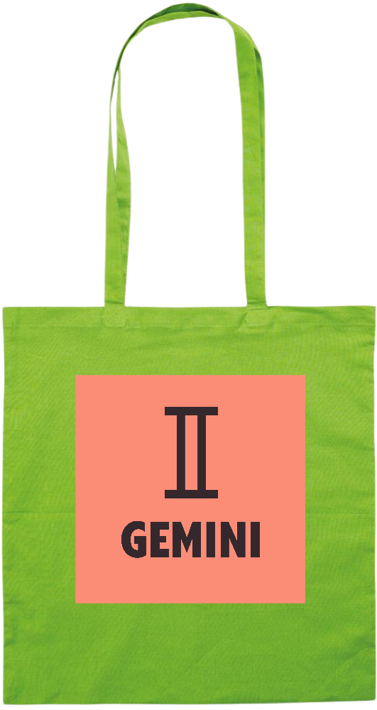 Zodiac Gemini Design - Premium colored cotton tote bag_LIME_front