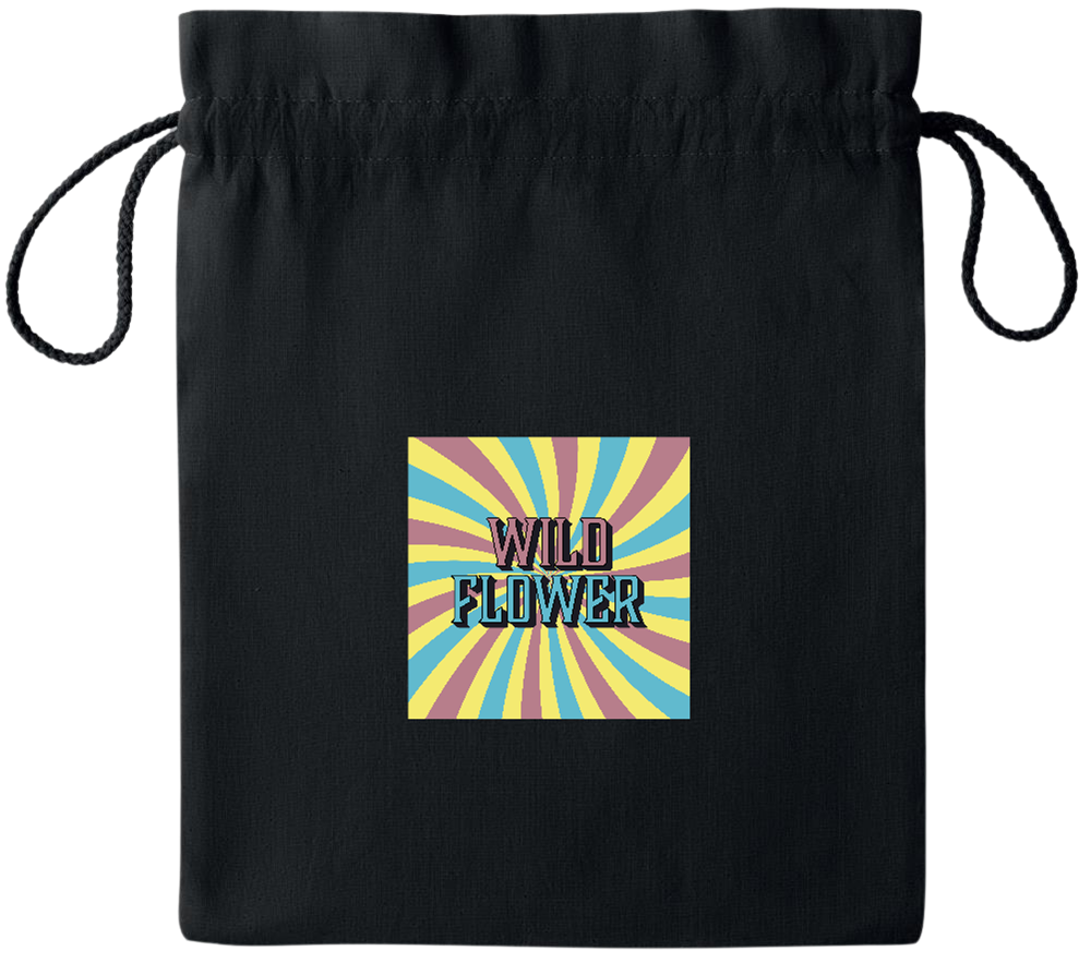 Wild Flower Design - Essential medium colored cotton drawstring bag_BLACK_front