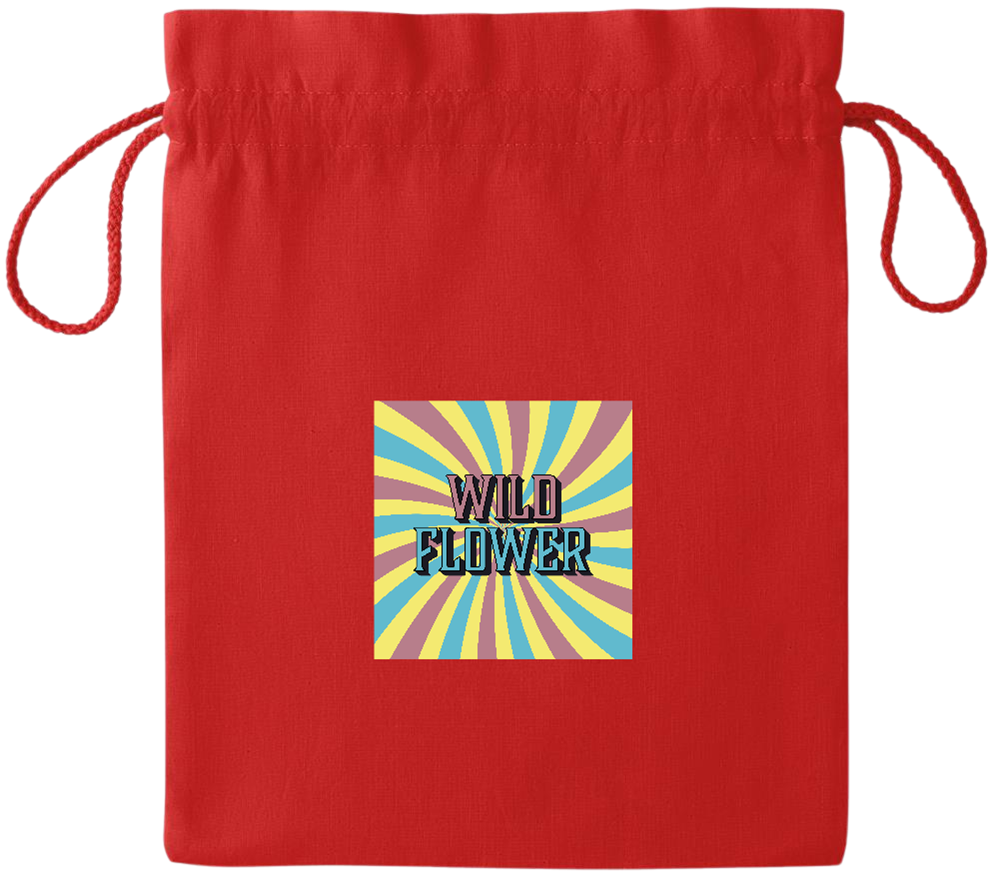 Wild Flower Design - Essential medium colored cotton drawstring bag_RED_front