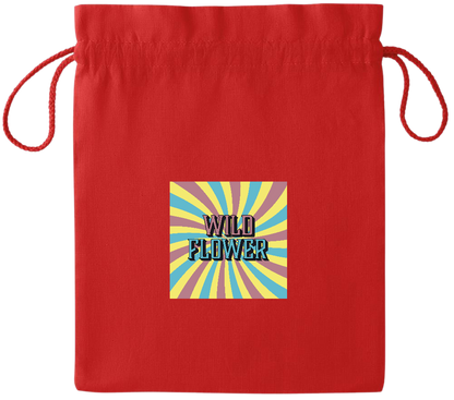 Wild Flower Design - Essential medium colored cotton drawstring bag_RED_front