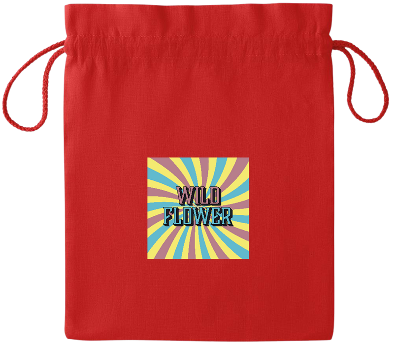 Wild Flower Design - Essential medium colored cotton drawstring bag_RED_front