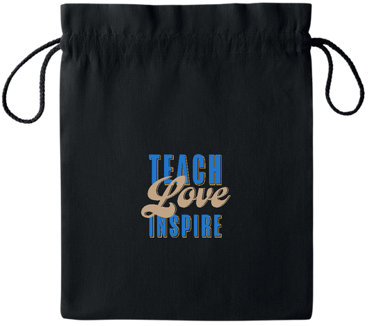 Teach Love Inspire Design - Essential medium colored cotton drawstring bag_BLACK_front