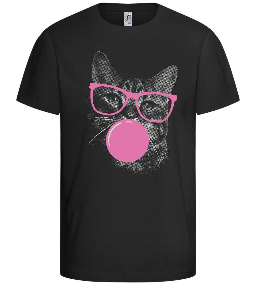 Bubblegum Cat Design - Basic kids t-shirt_DEEP BLACK_front