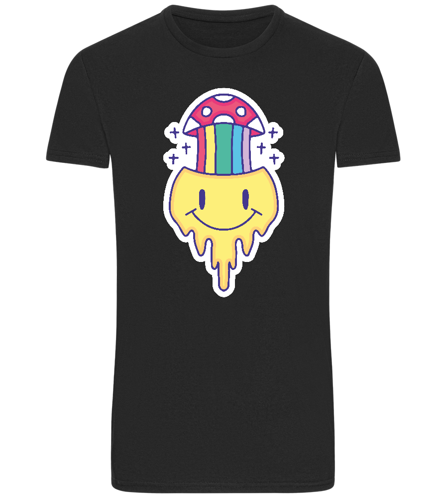 Rainbow Mushroom Smiley Design - Basic Unisex T-Shirt_DEEP BLACK_front