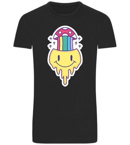 Rainbow Mushroom Smiley Design - Basic Unisex T-Shirt_DEEP BLACK_front