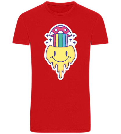 Rainbow Mushroom Smiley Design - Basic Unisex T-Shirt_RED_front