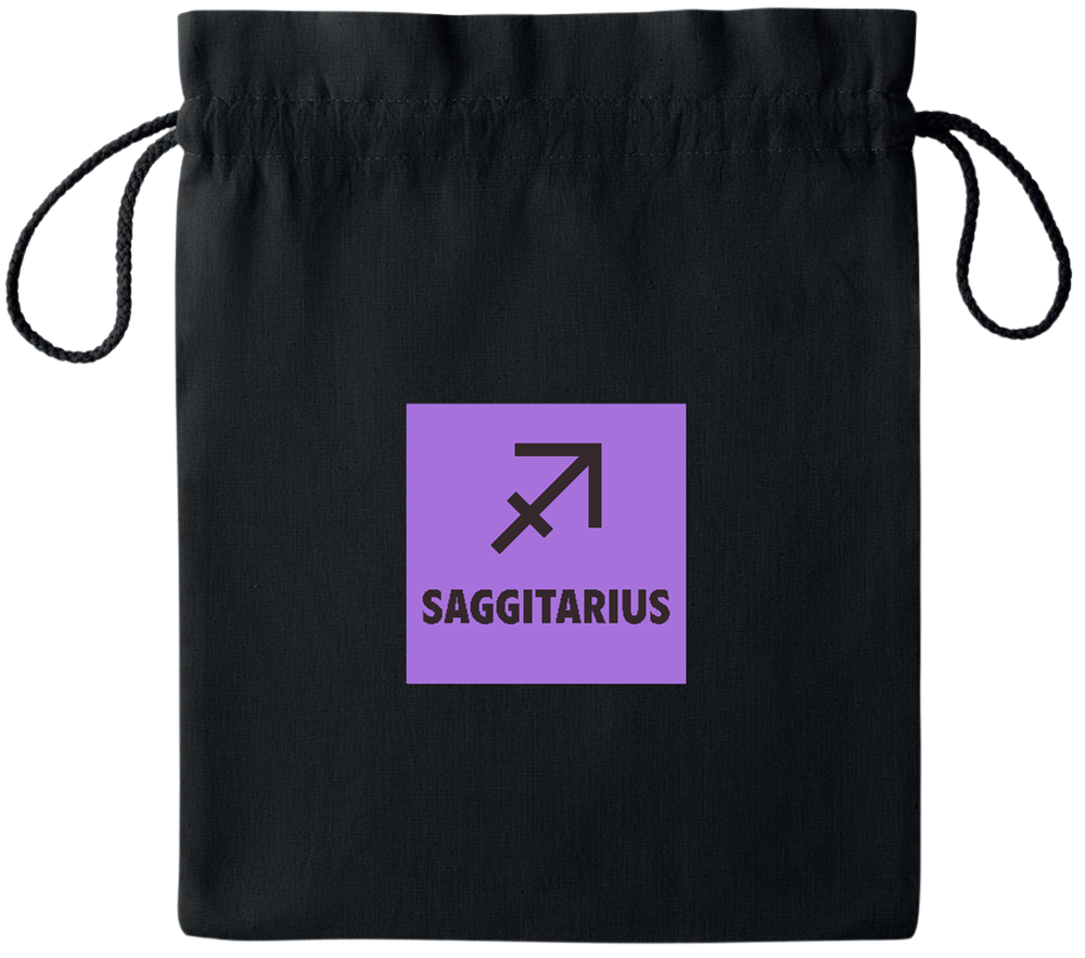 Zodiac Saggitarius Design - Essential medium colored cotton drawstring bag_BLACK_front