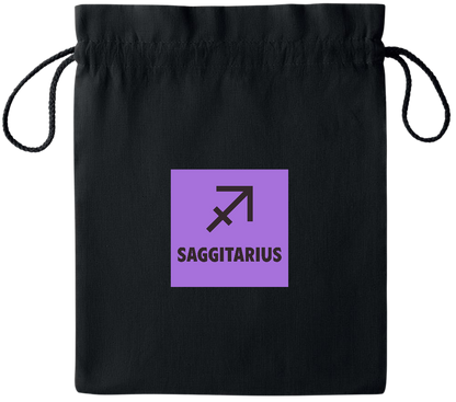 Zodiac Saggitarius Design - Essential medium colored cotton drawstring bag_BLACK_front