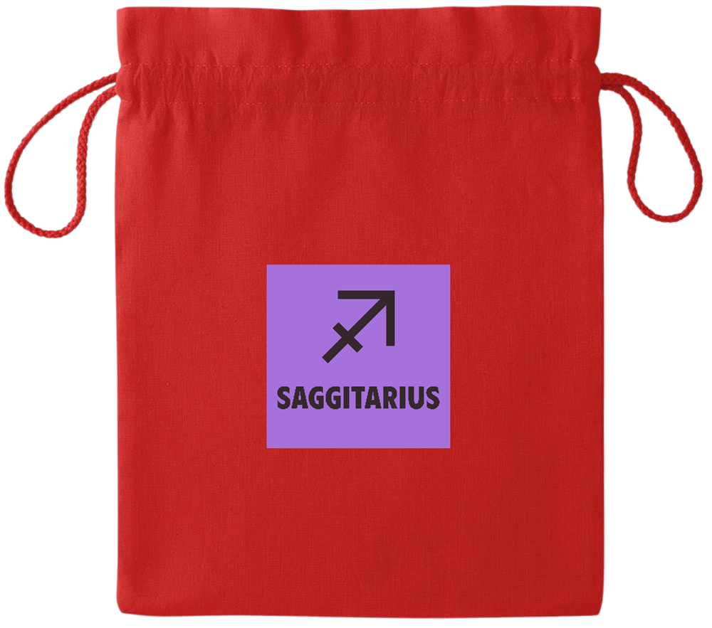 Zodiac Saggitarius Design - Essential medium colored cotton drawstring bag_RED_front