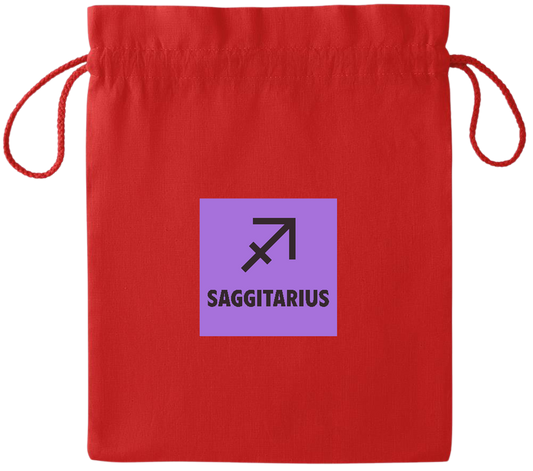 Zodiac Saggitarius Design - Essential medium colored cotton drawstring bag_RED_front