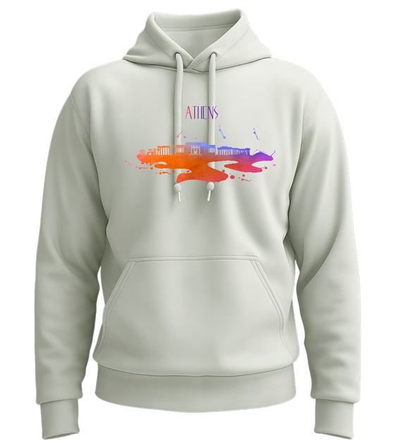 Athens Watercolor City Skyline Design - Premium Essential Unisex Hoodie_CREAMY GREEN_front