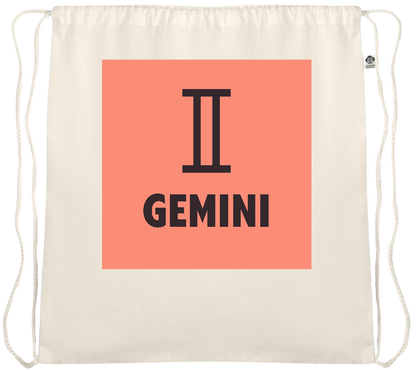 Zodiac Gemini Design - Essential medium organic cotton drawstring bag_BEIGE_front