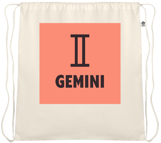 Zodiac Gemini Design - Essential medium organic cotton drawstring bag_BEIGE_front