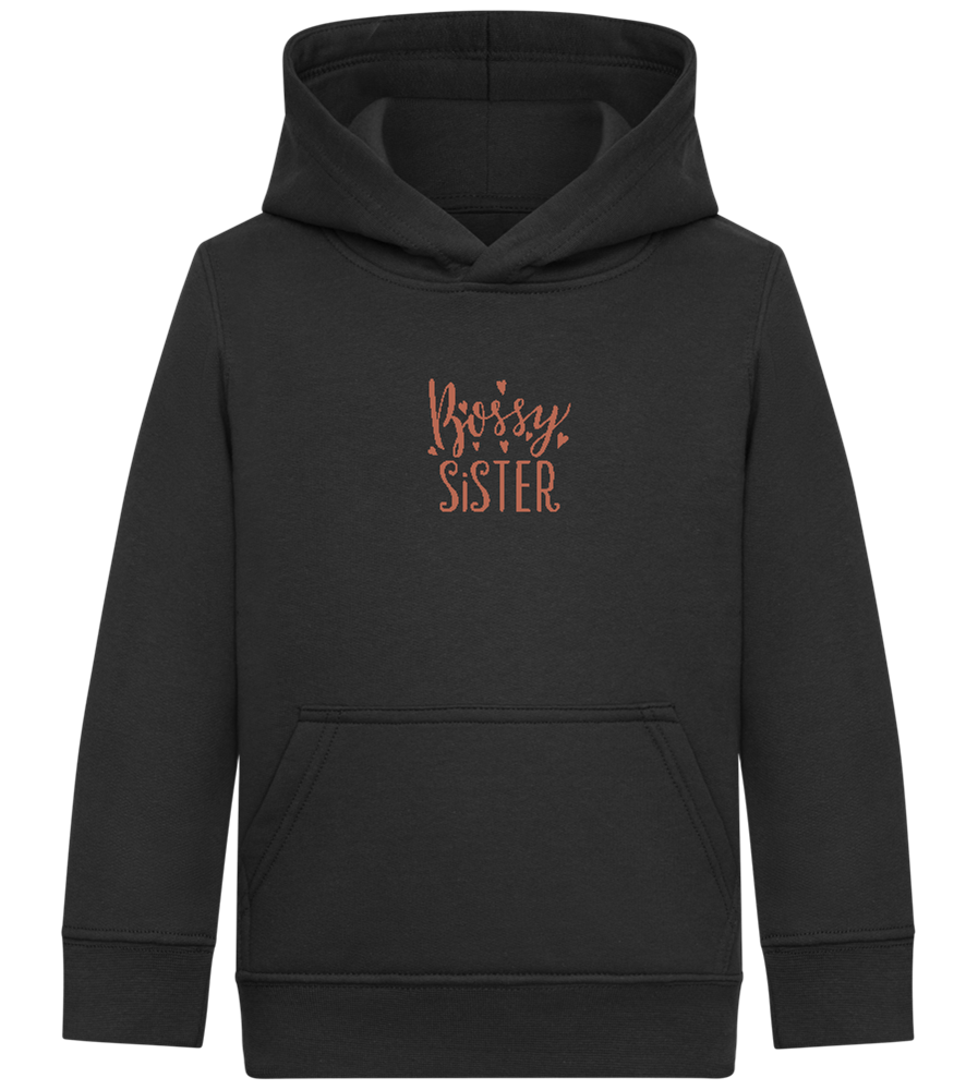 Bossy Sister Text Design - Comfort Kids Hoodie_BLACK_front