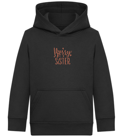 Bossy Sister Text Design - Comfort Kids Hoodie_BLACK_front