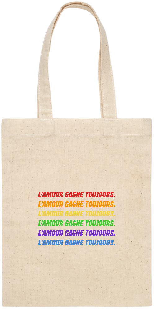 L'amour Gagne Toujours Design - Essential small colored handle gift bag_BEIGE_front