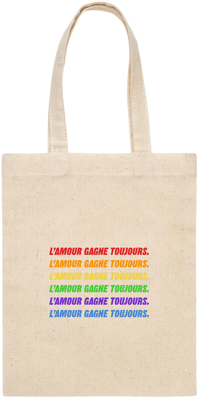 L'amour Gagne Toujours Design - Essential small colored handle gift bag_BEIGE_front