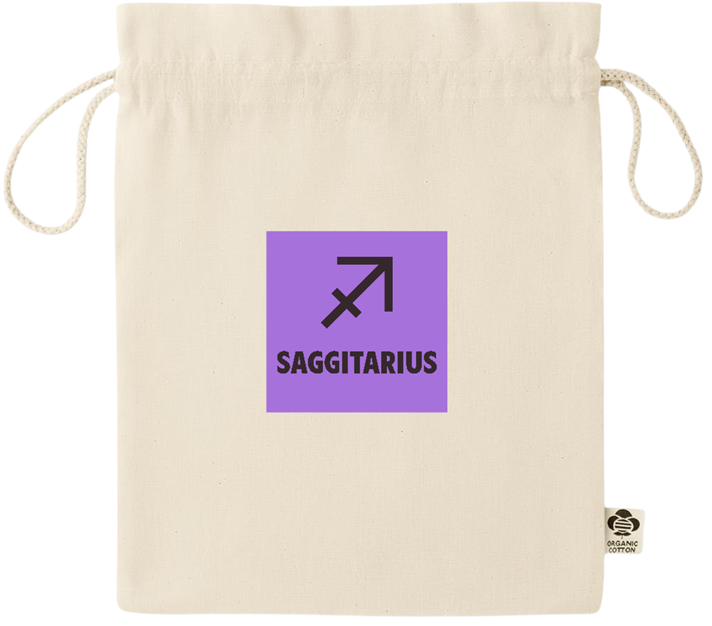 Zodiac Saggitarius Design - Essential medium organic drawcord gift bag_BEIGE_front