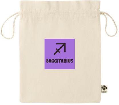 Zodiac Saggitarius Design - Essential medium organic drawcord gift bag_BEIGE_front