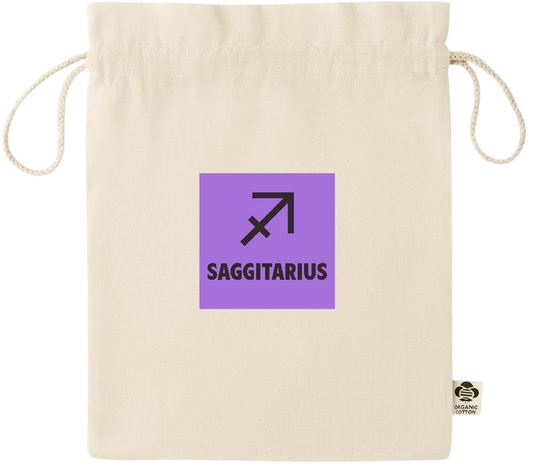 Zodiac Saggitarius Design - Essential medium organic drawcord gift bag_BEIGE_front