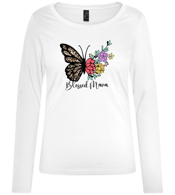 Blessed Mama Butterfly Design - Comfort women's long sleeve t-shirt_WHITE_front