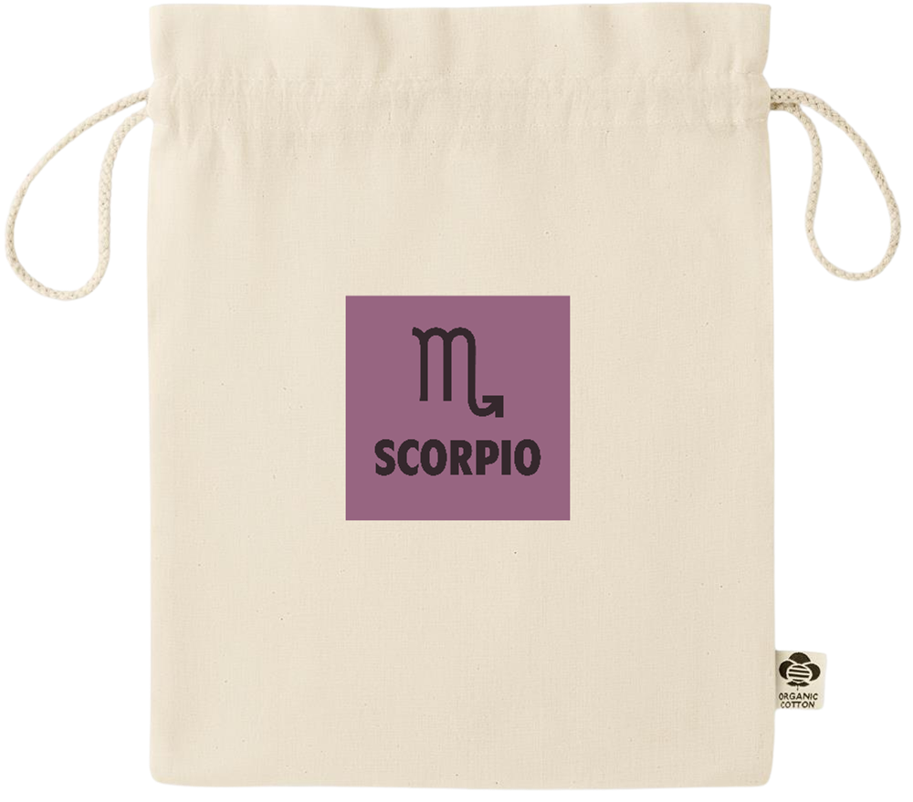 Zodiac Scorpio Design - Essential medium organic drawcord gift bag_BEIGE_front