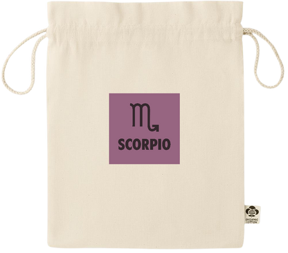 Zodiac Scorpio Design - Essential medium organic drawcord gift bag_BEIGE_front