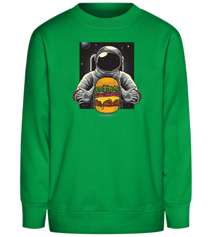 Spaceman Burger Design - Comfort Kids Sweater_MEADOW GREEN_front