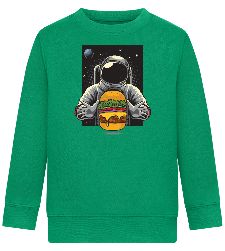 Spaceman Burger Design - Comfort Kids Sweater_MEADOW GREEN_front