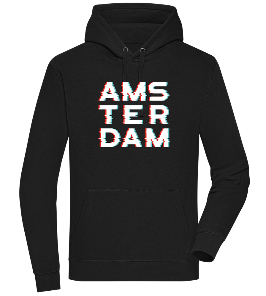 Glitched Amsterdam Design - Premium unisex hoodie_BLACK_front