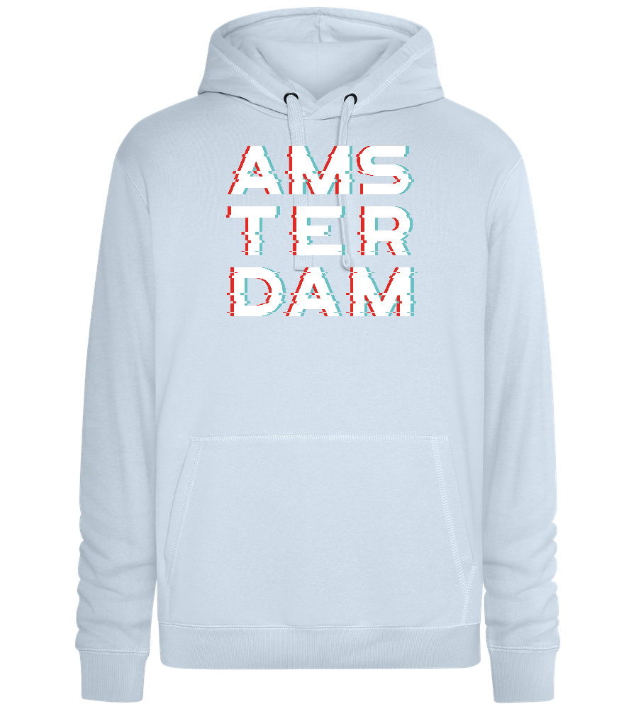 Glitched Amsterdam Design - Premium unisex hoodie_CREAMY BLUE_front