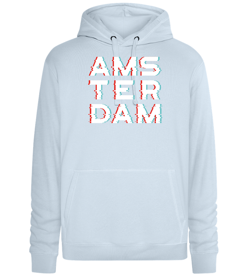 Glitched Amsterdam Design - Premium unisex hoodie_CREAMY BLUE_front