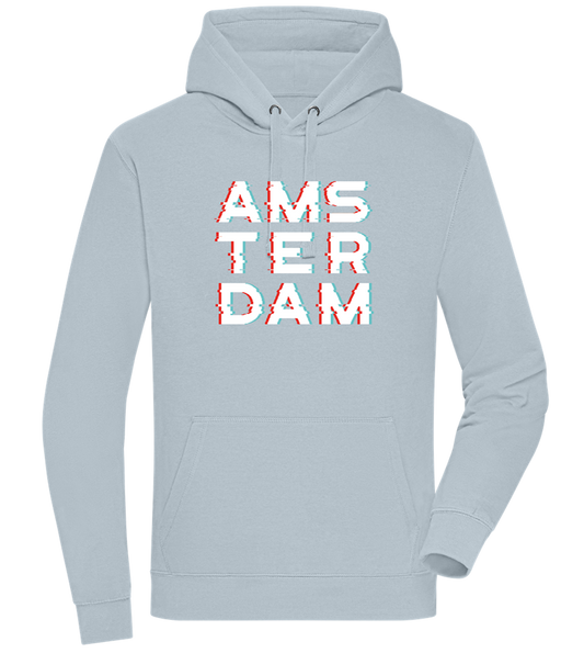 Glitched Amsterdam Design - Premium unisex hoodie_CREAMY BLUE_front