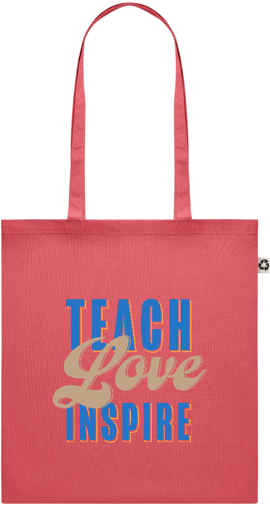 Teach Love Inspire Design - Recycled cotton colored shopping bag_RED_front